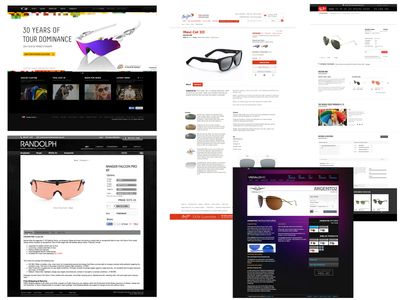 Visual comparison of the websites for Oakley, Maui Jim, Ray Ban, Randolph, and VedaloHD.