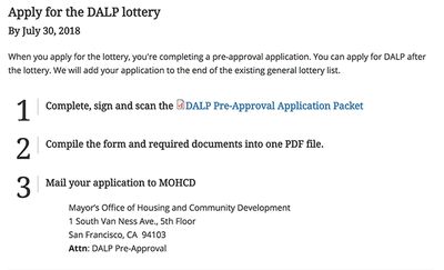 Instructions for applying for the DALP lottery, starting with completing an application packet.