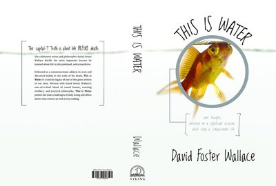 This is Water book cover, with a goldfish being magnified, and text surrounded by brackets.