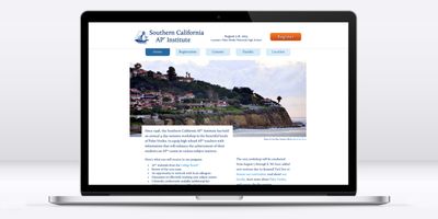Website featuring tabbed light blue navigation, with the logo tucked into the corner to feature a dramatic cliffside.