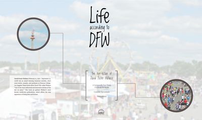 Life According to DFW packaging, with two areas of magnification over the photograph of a carnival.