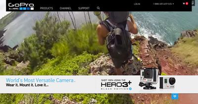 Screenshot showing a full-width hero image and tagline for GoPro.